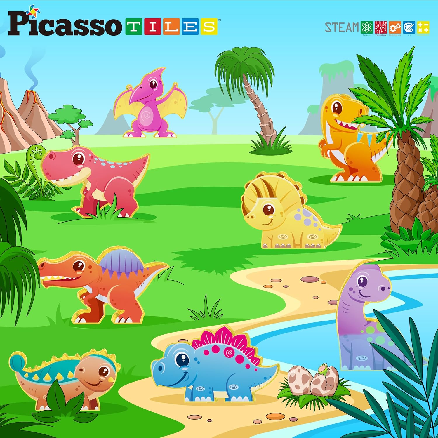 imagePicassoTiles Magnet Tile Animal Friends Action Figure Playset Mix or Match Figurine Wildlife Character Toy STEM Learning Construction Building Magnetic Tiles Educational Pretend Play Kit Ages 3 PTA29Dinosaur