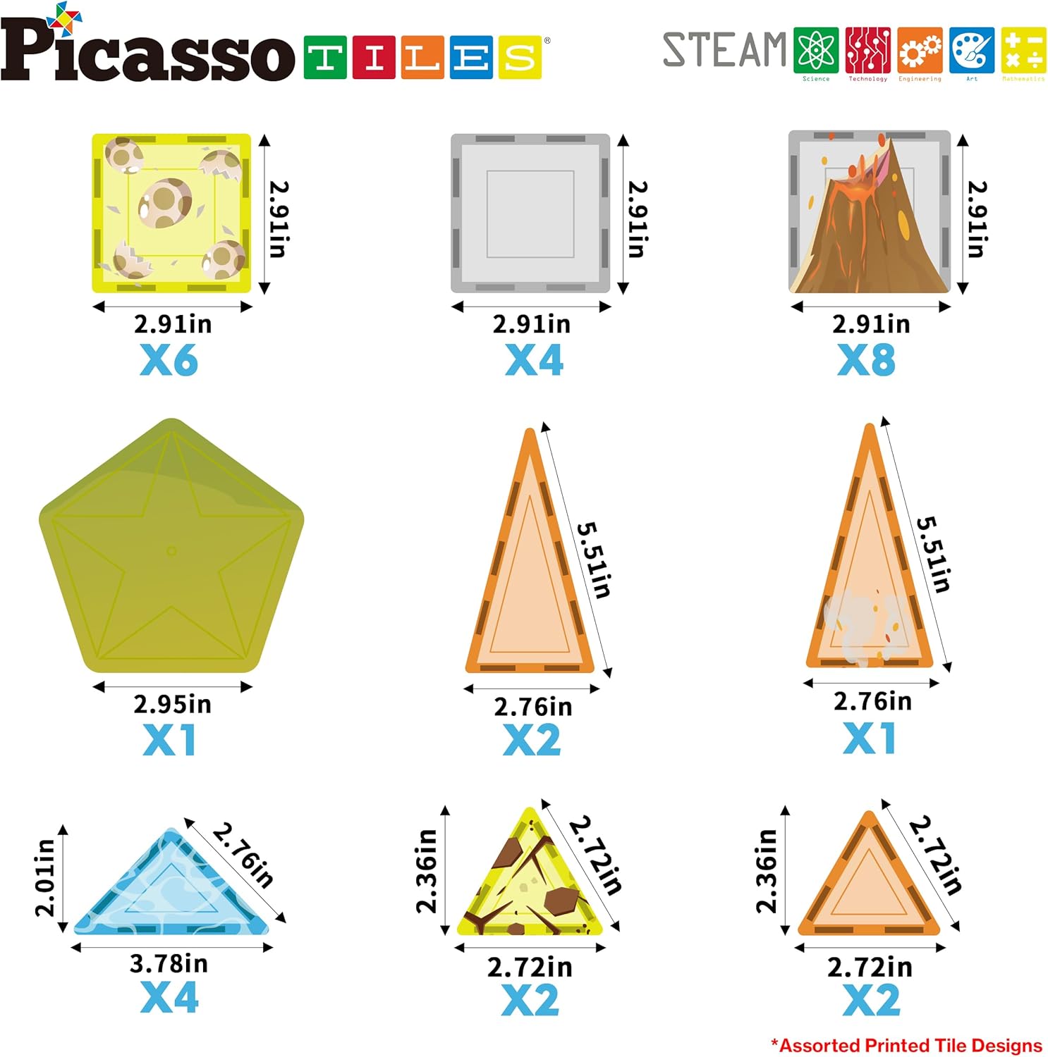 imagePicassoTiles Magnet Tiles Magnetic Building Blocks Aquarium Marine Animal Theme Set with 8 Character Action Figures Shark Crab Turtle STEM Toys Construction Preschool Toddlers Kids Boys Girls 3 PTQ15Dinosaur Theme