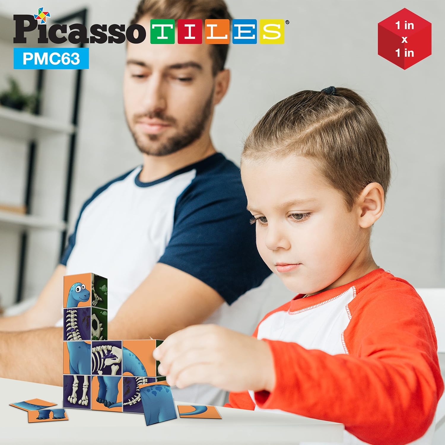 imagePicassoTiles Magnetic Puzzle Cube 3D Magic Dinosaur XRay Blocks 63 Piece Mix ampamp Match Cubes Sensory Toys STEAM Learning Building Block Children Construction Toy Set Stacking Magnet Creative Kit PMC63