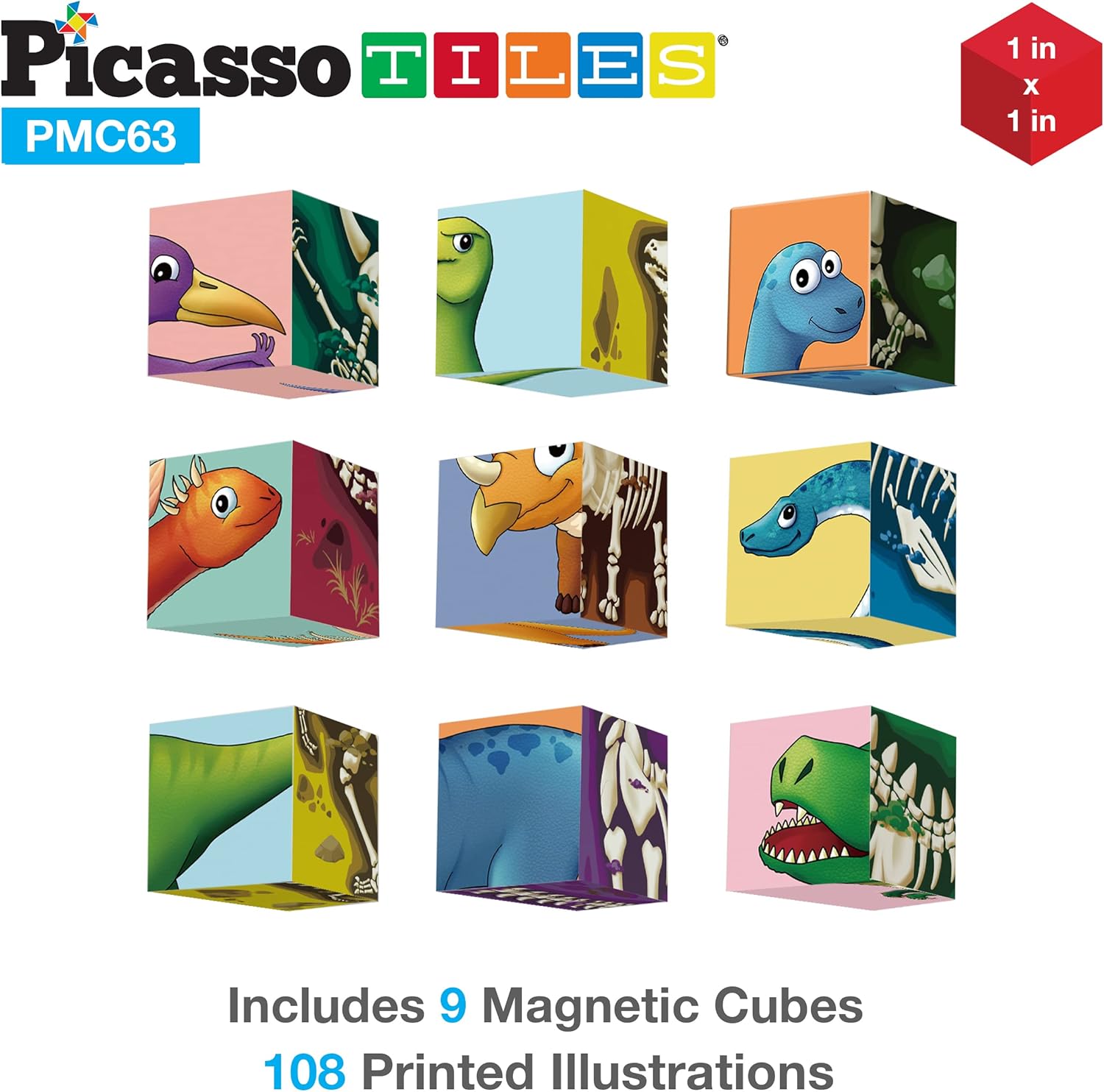 imagePicassoTiles Magnetic Puzzle Cube 3D Magic Dinosaur XRay Blocks 63 Piece Mix ampamp Match Cubes Sensory Toys STEAM Learning Building Block Children Construction Toy Set Stacking Magnet Creative Kit PMC63