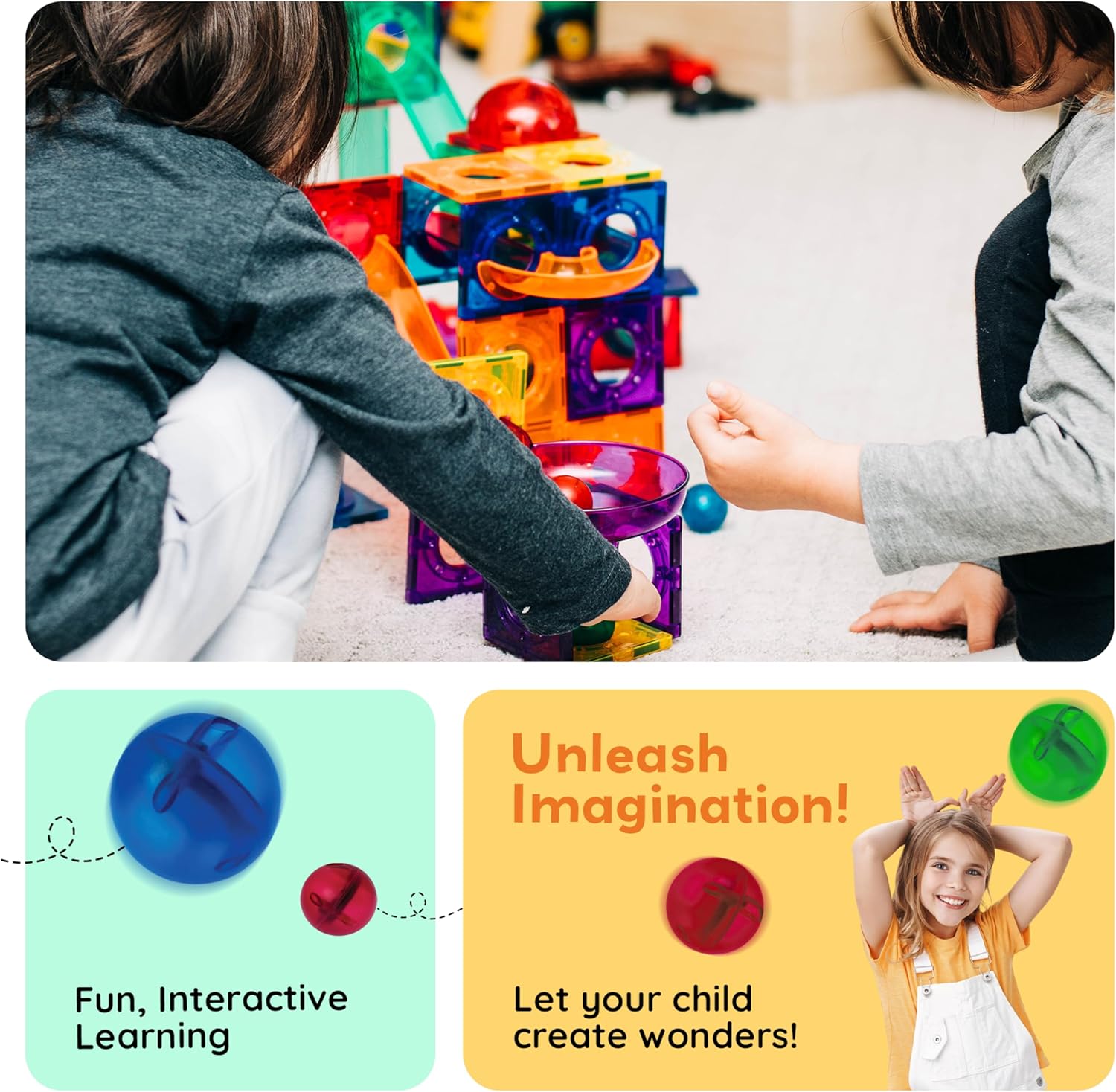 imagePicassoTiles Marble Run 100 Piece Magnetic Tile Race Track Toy Play Set STEM Building ampamp Learning Educational Magnet Construction Child Brain Development Kit Boys Girls Age 3 4 5 6 7 8 Years Old ToysPTG100