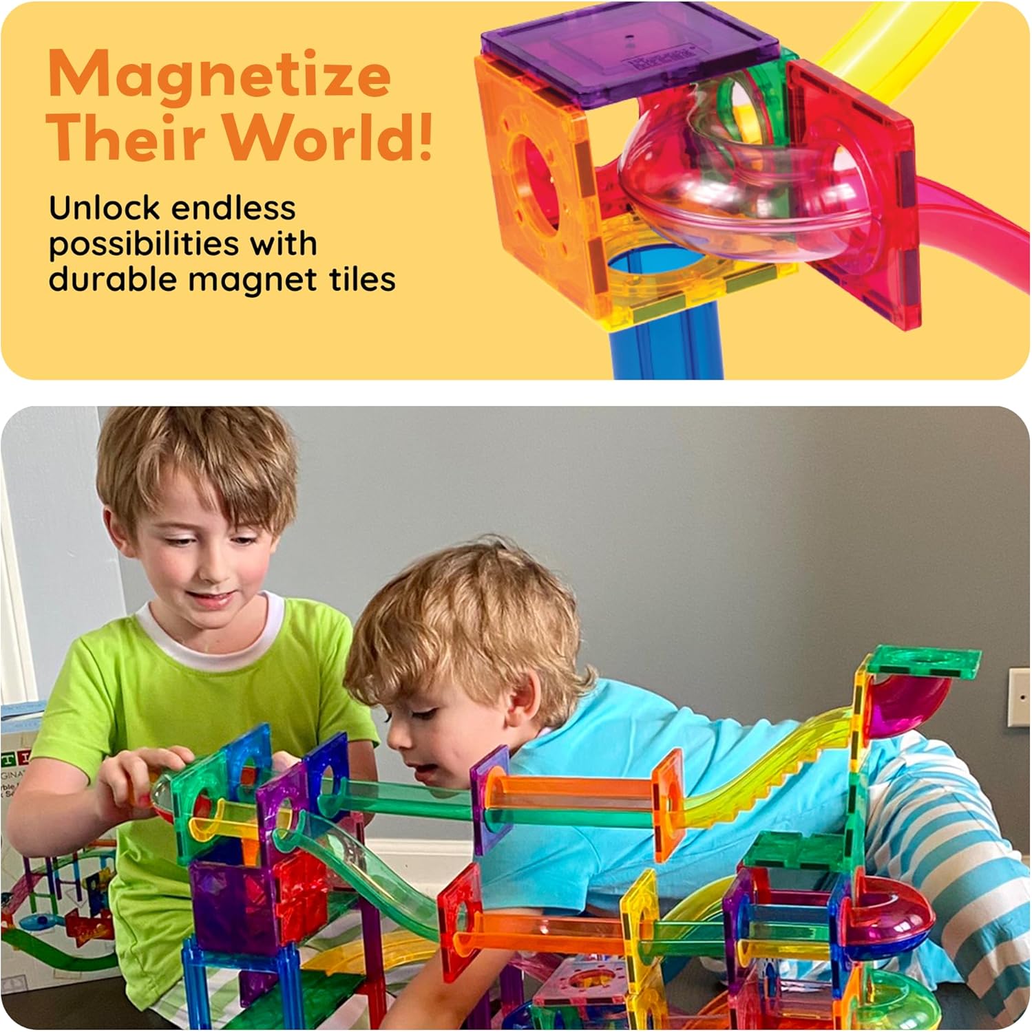 imagePicassoTiles Marble Run 100 Piece Magnetic Tile Race Track Toy Play Set STEM Building ampamp Learning Educational Magnet Construction Child Brain Development Kit Boys Girls Age 3 4 5 6 7 8 Years Old ToysPTG50