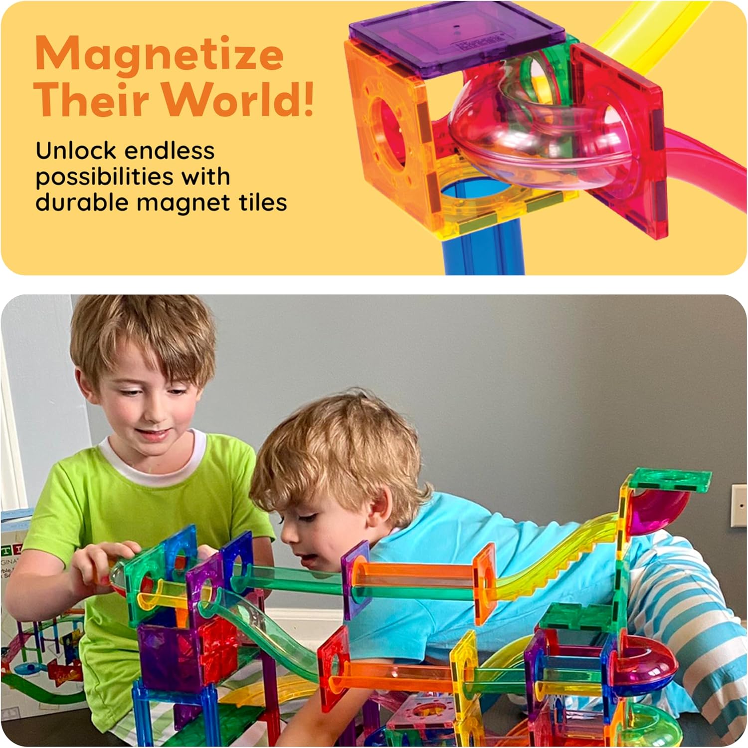 imagePicassoTiles Marble Run 100 Piece Magnetic Tile Race Track Toy Play Set STEM Building ampamp Learning Educational Magnet Construction Child Brain Development Kit Boys Girls Age 3 4 5 6 7 8 Years Old ToysPTG100