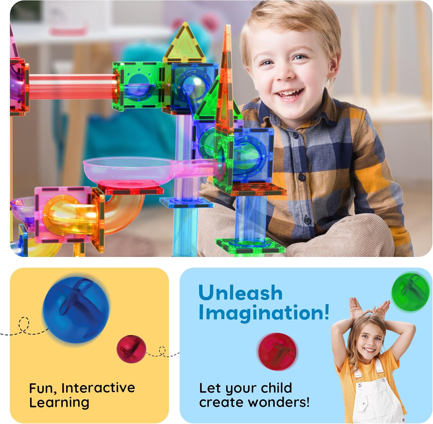 imagePicassoTiles Marble Run 100 Piece Magnetic Tile Race Track Toy Play Set STEM Building ampamp Learning Educational Magnet Construction Child Brain Development Kit Boys Girls Age 3 4 5 6 7 8 Years Old ToysPTG50
