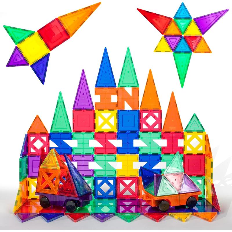 imagePicassoTiles 101pc Magnetic Tile Building Blocks with Car Base Drawstring Carry Toy Storage Bag Magnetized Block for Kids Magnet ToySet Educational STEM Learning Child Brain Development Ages 3 PC10182PC