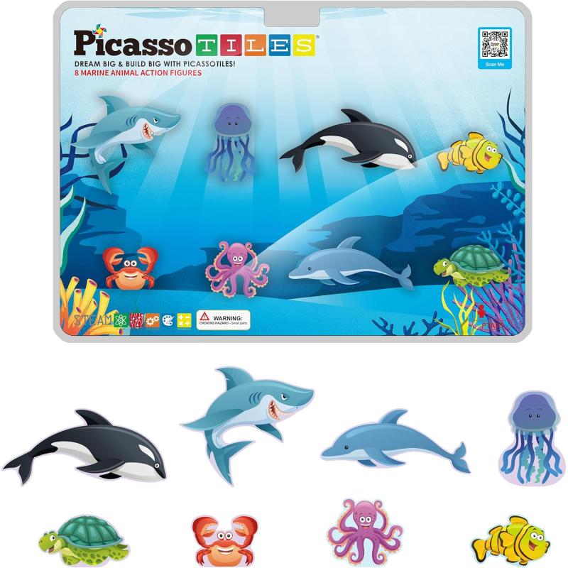 imagePicassoTiles Magnet Tile Animal Friends Action Figure Playset Mix or Match Figurine Wildlife Character Toy STEM Learning Construction Building Magnetic Tiles Educational Pretend Play Kit Ages 3 PTA29Marine