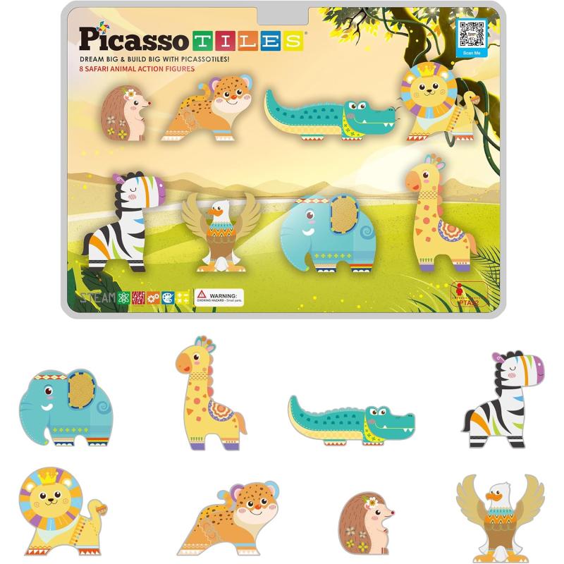 imagePicassoTiles Magnet Tile Animal Friends Action Figure Playset Mix or Match Figurine Wildlife Character Toy STEM Learning Construction Building Magnetic Tiles Educational Pretend Play Kit Ages 3 PTA29Safari