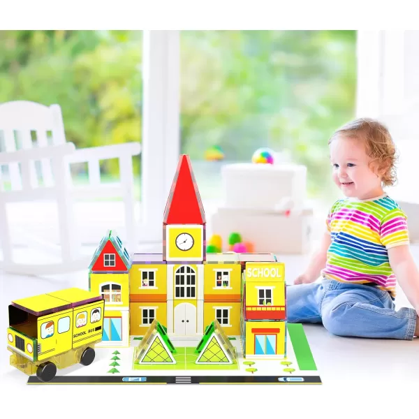 imagePicassoTiles 101pc Magnetic Tile Building Blocks with Car Base Drawstring Carry Toy Storage Bag Magnetized Block for Kids Magnet ToySet Educational STEM Learning Child Brain Development Ages 3 PC101150PC