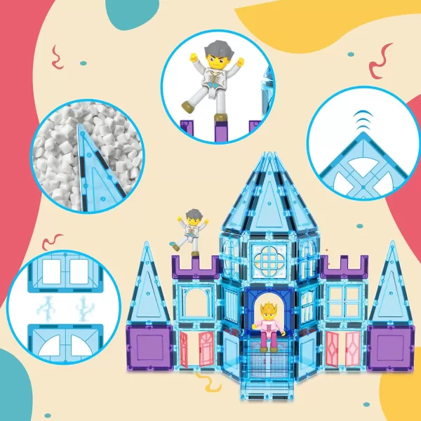 imagePicassoTiles 101pc Magnetic Tile Building Blocks with Car Base Drawstring Carry Toy Storage Bag Magnetized Block for Kids Magnet ToySet Educational STEM Learning Child Brain Development Ages 3 PC101Winter Ice