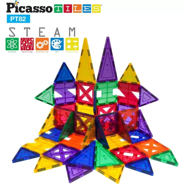 imagePicassoTiles 101pc Magnetic Tile Building Blocks with Car Base Drawstring Carry Toy Storage Bag Magnetized Block for Kids Magnet ToySet Educational STEM Learning Child Brain Development Ages 3 PC10182PC