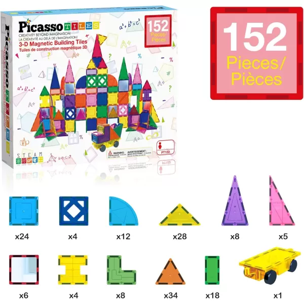 imagePicassoTiles 101pc Magnetic Tile Building Blocks with Car Base Drawstring Carry Toy Storage Bag Magnetized Block for Kids Magnet ToySet Educational STEM Learning Child Brain Development Ages 3 PC101152PC