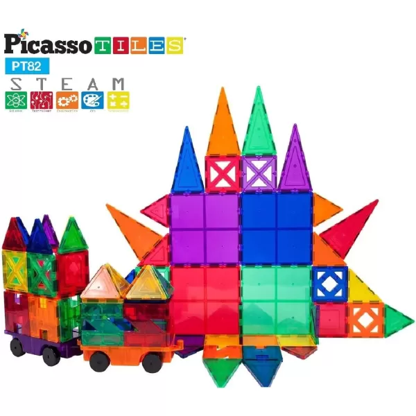 imagePicassoTiles 101pc Magnetic Tile Building Blocks with Car Base Drawstring Carry Toy Storage Bag Magnetized Block for Kids Magnet ToySet Educational STEM Learning Child Brain Development Ages 3 PC10182PC