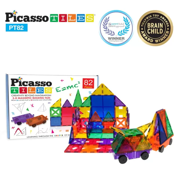 imagePicassoTiles 101pc Magnetic Tile Building Blocks with Car Base Drawstring Carry Toy Storage Bag Magnetized Block for Kids Magnet ToySet Educational STEM Learning Child Brain Development Ages 3 PC10182PC