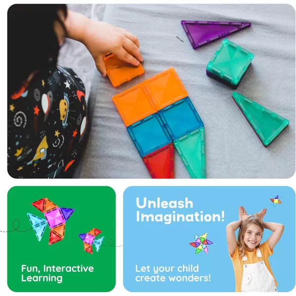 imagePicassoTiles 101pc Magnetic Tile Building Blocks with Car Base Drawstring Carry Toy Storage Bag Magnetized Block for Kids Magnet ToySet Educational STEM Learning Child Brain Development Ages 3 PC101Diamond