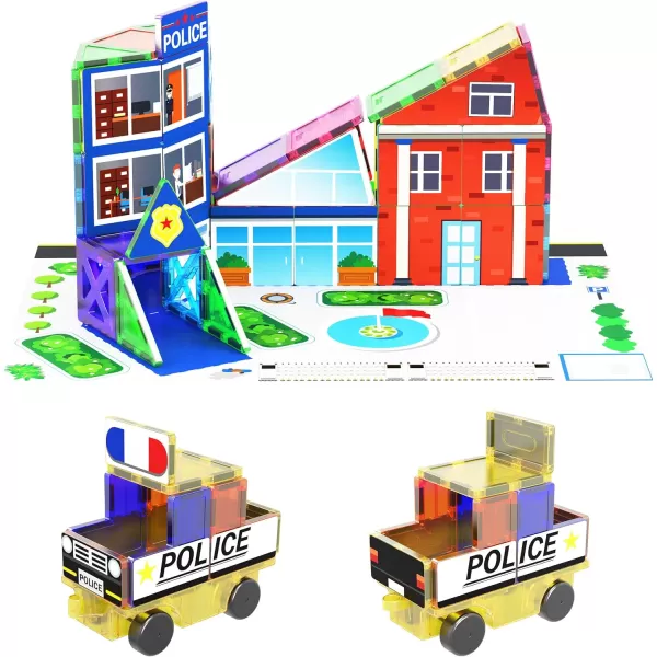 imagePicassoTiles 101pc Magnetic Tile Building Blocks with Car Base Drawstring Carry Toy Storage Bag Magnetized Block for Kids Magnet ToySet Educational STEM Learning Child Brain Development Ages 3 PC101150PC