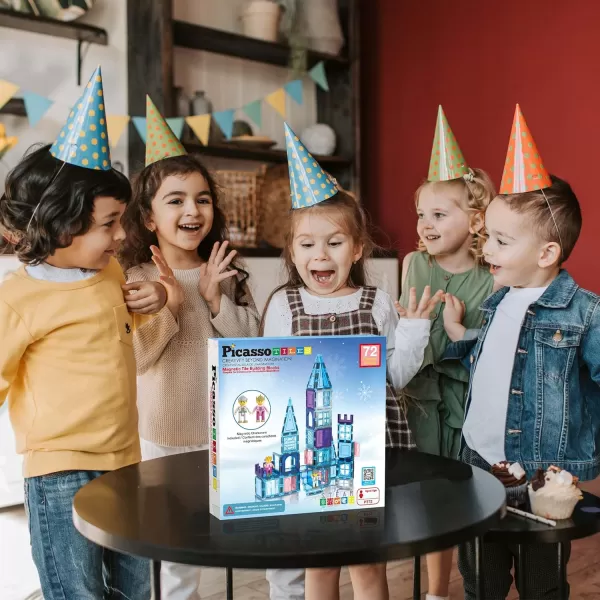 imagePicassoTiles 101pc Magnetic Tile Building Blocks with Car Base Drawstring Carry Toy Storage Bag Magnetized Block for Kids Magnet ToySet Educational STEM Learning Child Brain Development Ages 3 PC101Winter Ice