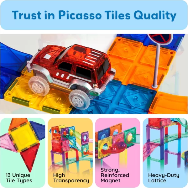 imagePicassoTiles 108pc 3in1 Marble Run Car Race Track Combo Magnetic Tiles PicassoToys Magnet Building Block Educational Construction Toy Playset STEM STEAM Learning Kit Child Brain Development PTG108