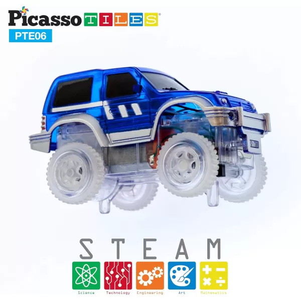 imagePicassoTiles 3 pcs Magnetic Toy Car Set Light Up LED Highly Detailed Compatible with Magnet Race Track STEM Truck Replacement Accessories Educational Building Kits for Toddlers Boys ampamp Girls Ages 3PTE06