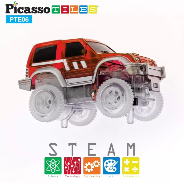 imagePicassoTiles 3 pcs Magnetic Toy Car Set Light Up LED Highly Detailed Compatible with Magnet Race Track STEM Truck Replacement Accessories Educational Building Kits for Toddlers Boys ampamp Girls Ages 3PTE06
