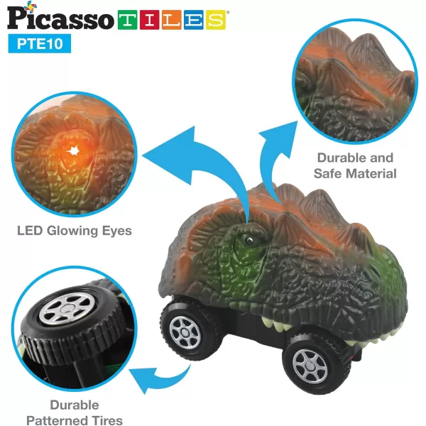 imagePicassoTiles 3 pcs Magnetic Toy Car Set Light Up LED Highly Detailed Compatible with Magnet Race Track STEM Truck Replacement Accessories Educational Building Kits for Toddlers Boys ampamp Girls Ages 3PTE10