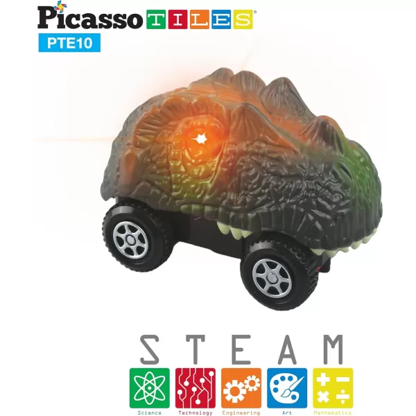 imagePicassoTiles 3 pcs Magnetic Toy Car Set Light Up LED Highly Detailed Compatible with Magnet Race Track STEM Truck Replacement Accessories Educational Building Kits for Toddlers Boys ampamp Girls Ages 3PTE10