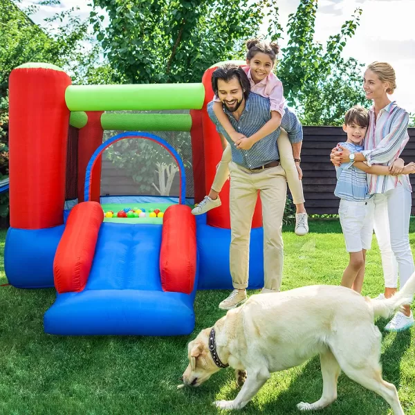 imagePicassoTiles KC106 8x7 Foot Junior Inflatable Bouncer Kid Park Jumping Bouncing House Jump Slide Playhouse w 50 Pit Balls 3 Sides Mesh Protection and HeavyDuty GFCI ETL Certified 385W Blower