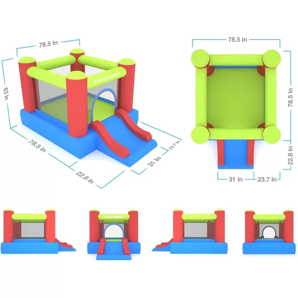imagePicassoTiles KC106 8x7 Foot Junior Inflatable Bouncer Kid Park Jumping Bouncing House Jump Slide Playhouse w 50 Pit Balls 3 Sides Mesh Protection and HeavyDuty GFCI ETL Certified 385W Blower