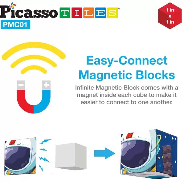 imagePicassoTiles Kids Magnetic Puzzle Cube 3D Unique Space Exploration Blocks 63pc Mix ampamp Match Cubes Sensory Toys STEAM Learning Building Block Children Construction Toy Set Stacking Magnet Creative Kit
