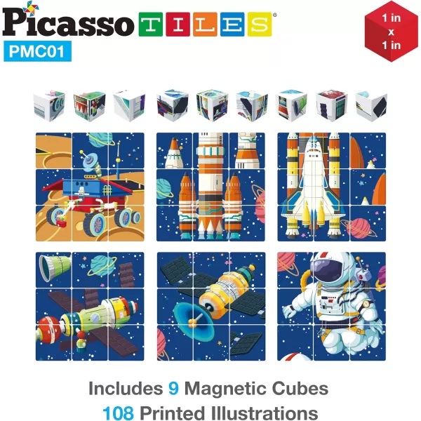 imagePicassoTiles Kids Magnetic Puzzle Cube 3D Unique Space Exploration Blocks 63pc Mix ampamp Match Cubes Sensory Toys STEAM Learning Building Block Children Construction Toy Set Stacking Magnet Creative Kit