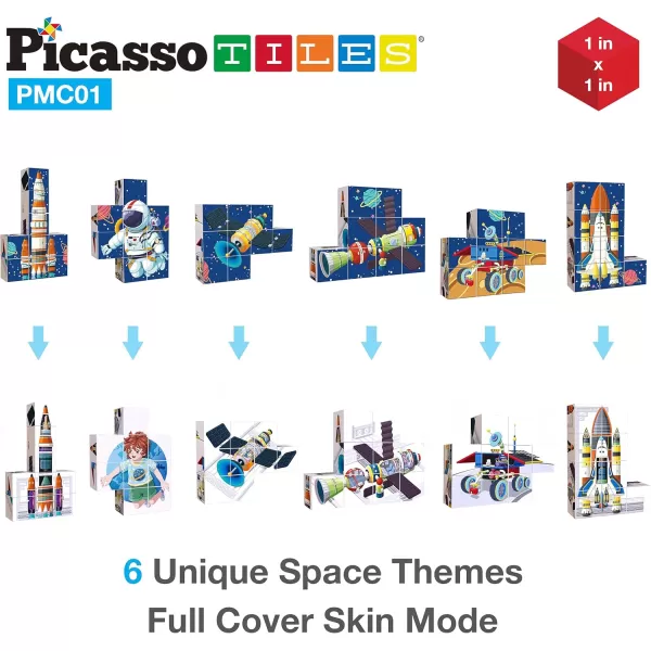 imagePicassoTiles Kids Magnetic Puzzle Cube 3D Unique Space Exploration Blocks 63pc Mix ampamp Match Cubes Sensory Toys STEAM Learning Building Block Children Construction Toy Set Stacking Magnet Creative Kit