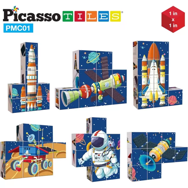 imagePicassoTiles Kids Magnetic Puzzle Cube 3D Unique Space Exploration Blocks 63pc Mix ampamp Match Cubes Sensory Toys STEAM Learning Building Block Children Construction Toy Set Stacking Magnet Creative Kit