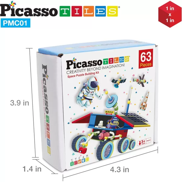 imagePicassoTiles Kids Magnetic Puzzle Cube 3D Unique Space Exploration Blocks 63pc Mix ampamp Match Cubes Sensory Toys STEAM Learning Building Block Children Construction Toy Set Stacking Magnet Creative Kit