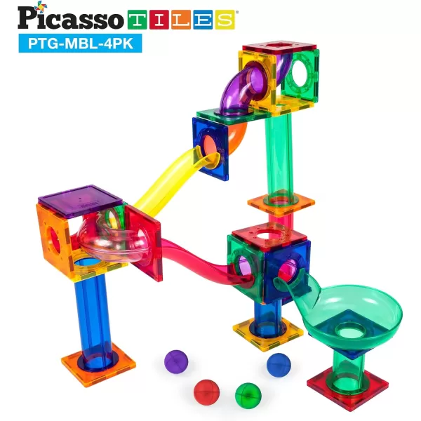 imagePicassoTiles Magnet Marble Run Tiles Pete The Cat Themed Character Marbles for Magnetic Building Block Construction Tile Maze Structures STEM Learning Pretend Play Fun Toys Girls Boys Ages 3 PTG02PTGMBL4PK
