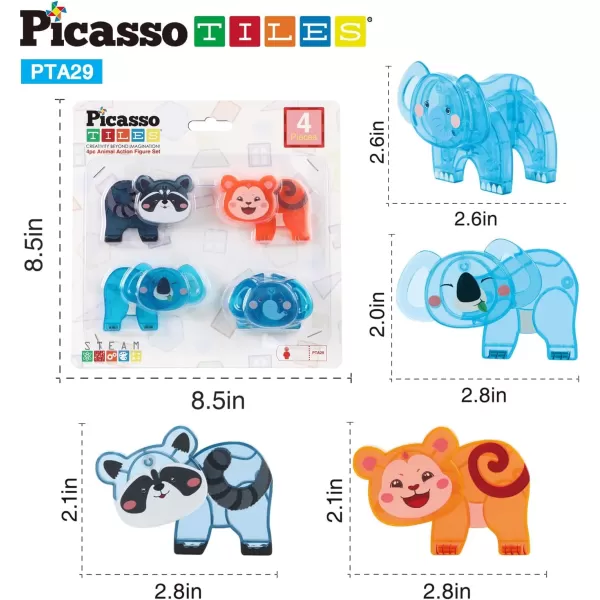 imagePicassoTiles Magnet Tile Animal Friends Action Figure Playset Mix or Match Figurine Wildlife Character Toy STEM Learning Construction Building Magnetic Tiles Educational Pretend Play Kit Ages 3 PTA29MixMatch4