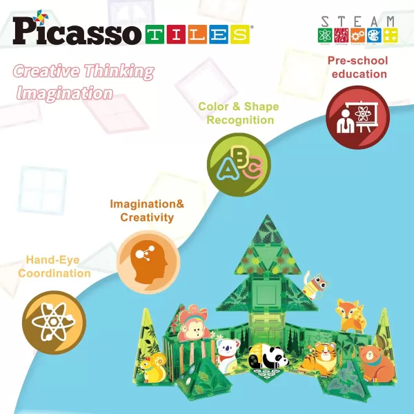 imagePicassoTiles Magnet Tile Animal Friends Action Figure Playset Mix or Match Figurine Wildlife Character Toy STEM Learning Construction Building Magnetic Tiles Educational Pretend Play Kit Ages 3 PTA29Forest
