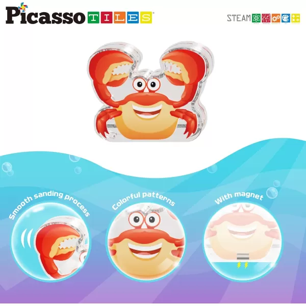 imagePicassoTiles Magnet Tile Animal Friends Action Figure Playset Mix or Match Figurine Wildlife Character Toy STEM Learning Construction Building Magnetic Tiles Educational Pretend Play Kit Ages 3 PTA29Marine