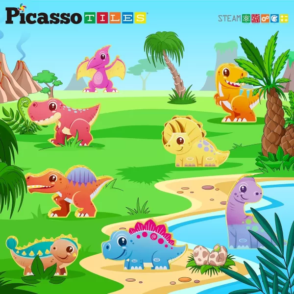 imagePicassoTiles Magnet Tile Animal Friends Action Figure Playset Mix or Match Figurine Wildlife Character Toy STEM Learning Construction Building Magnetic Tiles Educational Pretend Play Kit Ages 3 PTA29Dinosaur