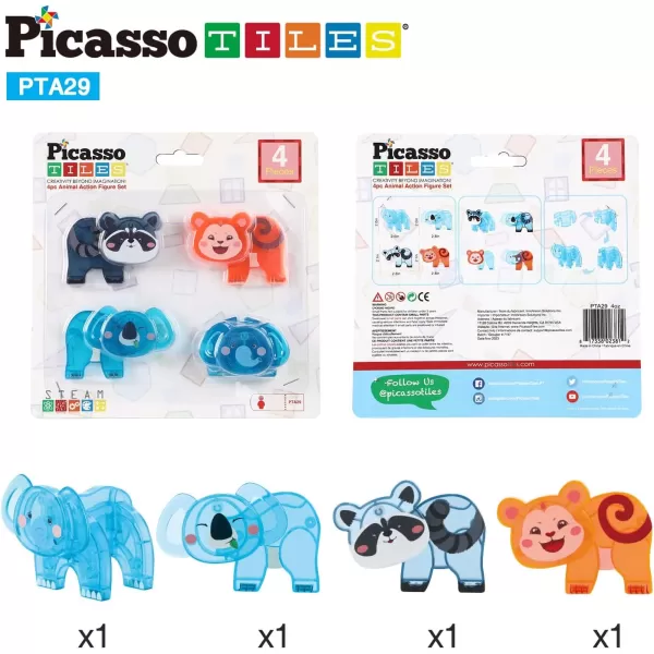 imagePicassoTiles Magnet Tile Animal Friends Action Figure Playset Mix or Match Figurine Wildlife Character Toy STEM Learning Construction Building Magnetic Tiles Educational Pretend Play Kit Ages 3 PTA29MixMatch4