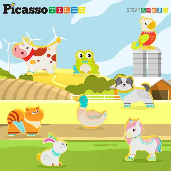 imagePicassoTiles Magnet Tile Animal Friends Action Figure Playset Mix or Match Figurine Wildlife Character Toy STEM Learning Construction Building Magnetic Tiles Educational Pretend Play Kit Ages 3 PTA29Farm