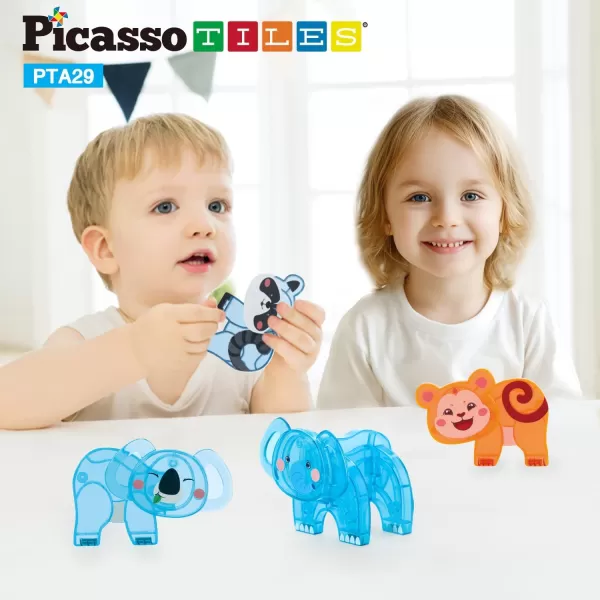 imagePicassoTiles Magnet Tile Animal Friends Action Figure Playset Mix or Match Figurine Wildlife Character Toy STEM Learning Construction Building Magnetic Tiles Educational Pretend Play Kit Ages 3 PTA29MixMatch4