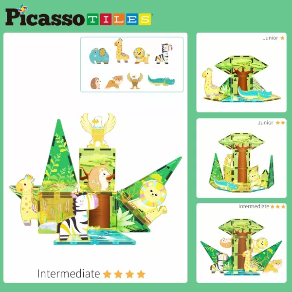imagePicassoTiles Magnet Tile Building Blocks Safari Themed Playset with 8 Animal Character Action Figures Magnetic Tiles STEM Learning Imaginative Play Toy Construction Set Preschool Toddler Ages 3 PTQ22
