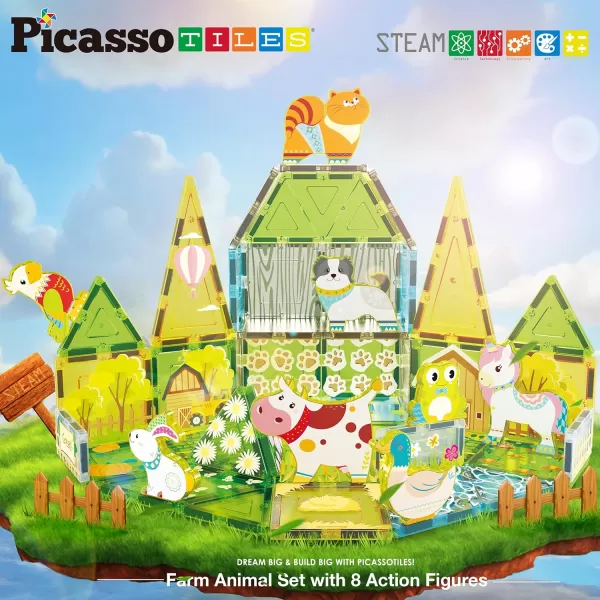 imagePicassoTiles Magnet Tiles Magnetic Building Blocks Aquarium Marine Animal Theme Set with 8 Character Action Figures Shark Crab Turtle STEM Toys Construction Preschool Toddlers Kids Boys Girls 3 PTQ15Farm