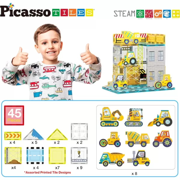 imagePicassoTiles Magnet Tiles Magnetic Building Blocks Aquarium Marine Animal Theme Set with 8 Character Action Figures Shark Crab Turtle STEM Toys Construction Preschool Toddlers Kids Boys Girls 3 PTQ15Truck Theme