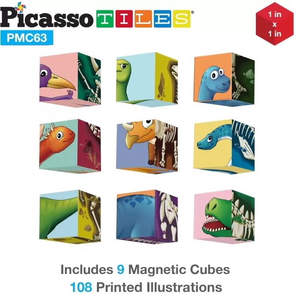 imagePicassoTiles Magnetic Puzzle Cube 3D Magic Dinosaur XRay Blocks 63 Piece Mix ampamp Match Cubes Sensory Toys STEAM Learning Building Block Children Construction Toy Set Stacking Magnet Creative Kit PMC63