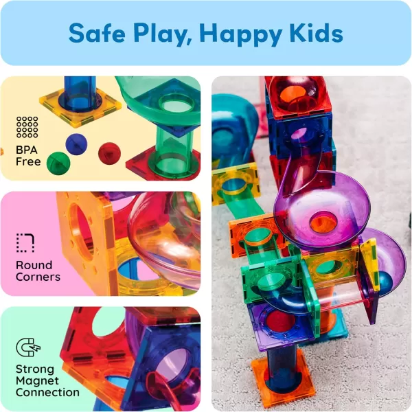 imagePicassoTiles Marble Run 100 Piece Magnetic Tile Race Track Toy Play Set STEM Building ampamp Learning Educational Magnet Construction Child Brain Development Kit Boys Girls Age 3 4 5 6 7 8 Years Old ToysPTG100