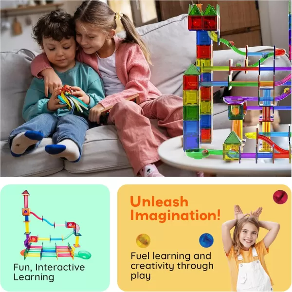 imagePicassoTiles Marble Run 100 Piece Magnetic Tile Race Track Toy Play Set STEM Building ampamp Learning Educational Magnet Construction Child Brain Development Kit Boys Girls Age 3 4 5 6 7 8 Years Old ToysPTG120