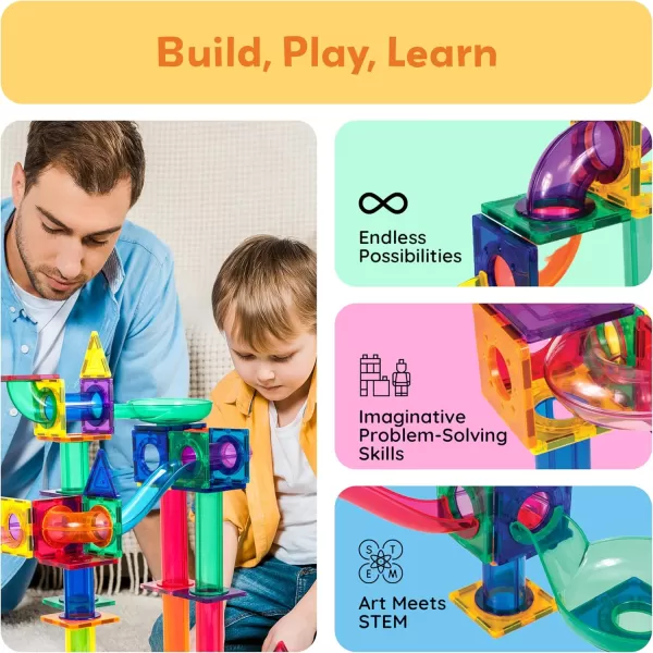 imagePicassoTiles Marble Run 100 Piece Magnetic Tile Race Track Toy Play Set STEM Building ampamp Learning Educational Magnet Construction Child Brain Development Kit Boys Girls Age 3 4 5 6 7 8 Years Old ToysPTG100