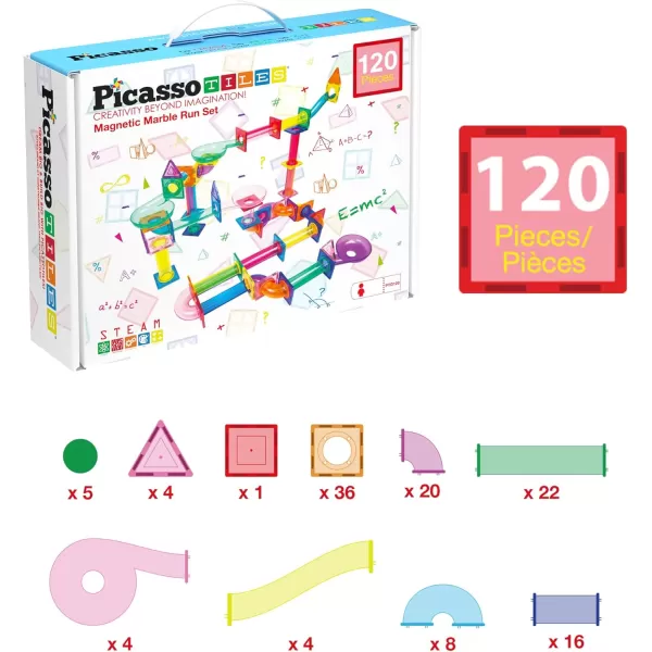 imagePicassoTiles Marble Run 100 Piece Magnetic Tile Race Track Toy Play Set STEM Building ampamp Learning Educational Magnet Construction Child Brain Development Kit Boys Girls Age 3 4 5 6 7 8 Years Old ToysPTG120