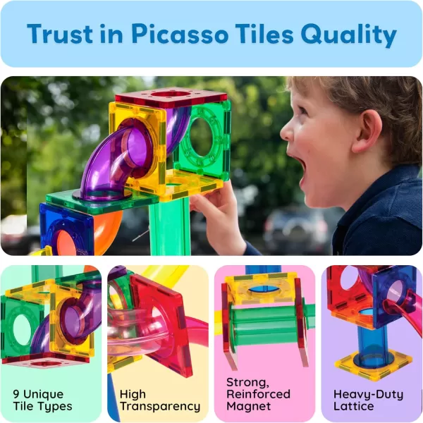 imagePicassoTiles Marble Run 100 Piece Magnetic Tile Race Track Toy Play Set STEM Building ampamp Learning Educational Magnet Construction Child Brain Development Kit Boys Girls Age 3 4 5 6 7 8 Years Old ToysPTG100