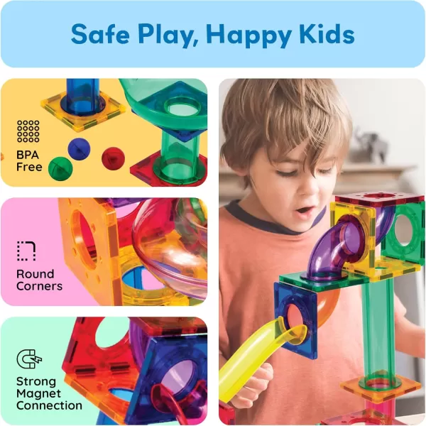 imagePicassoTiles Marble Run 100 Piece Magnetic Tile Race Track Toy Play Set STEM Building ampamp Learning Educational Magnet Construction Child Brain Development Kit Boys Girls Age 3 4 5 6 7 8 Years Old ToysPTG50